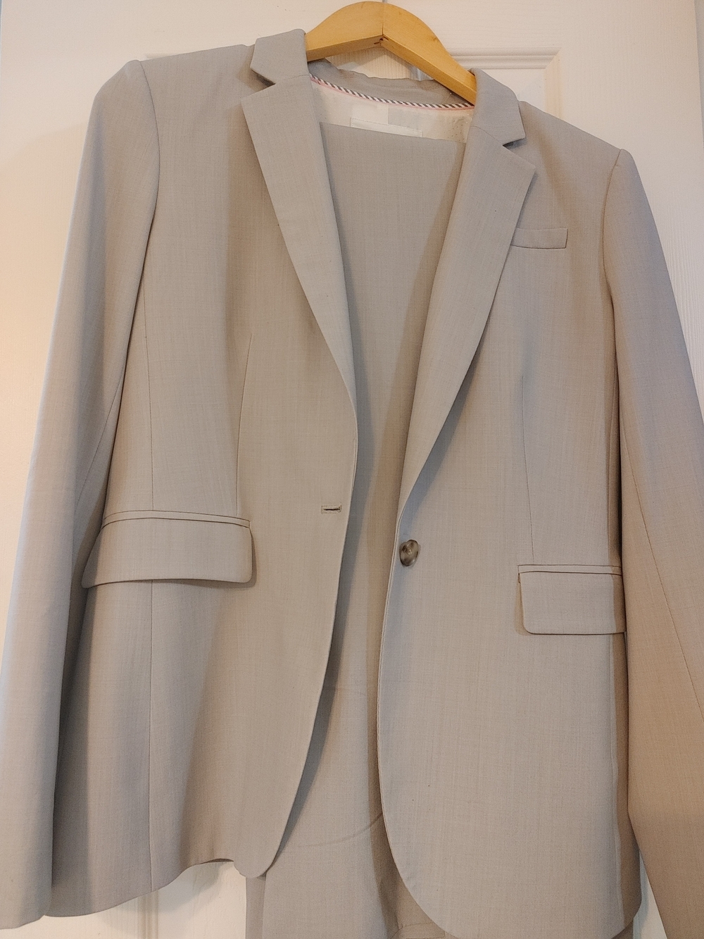 Banana Republic Light Gray Wool Single-Button Jacket And Wide Leg Pants Set